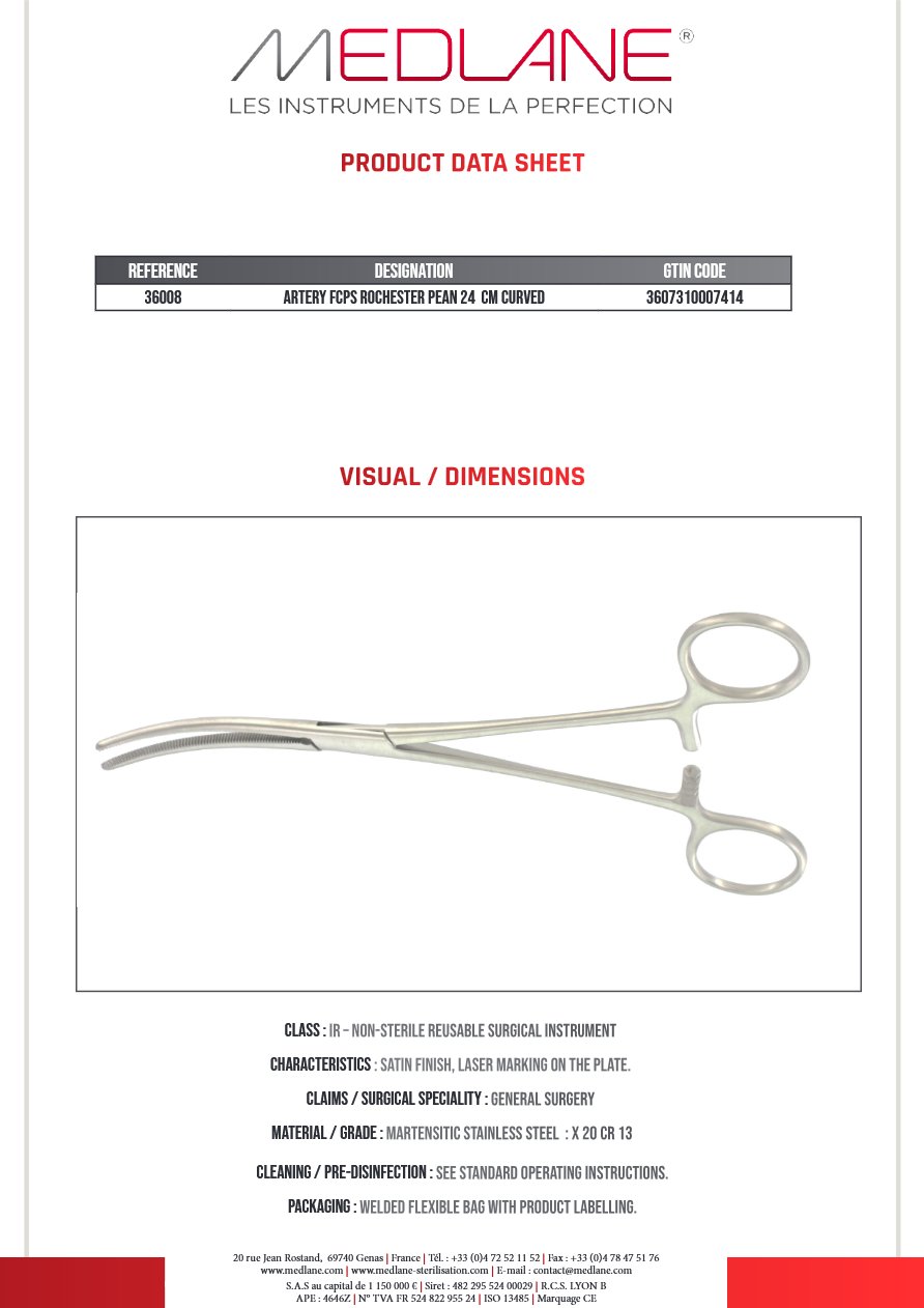 Pince Hémostatique Rochester Pean 240 mm Courbe — REF 36008P