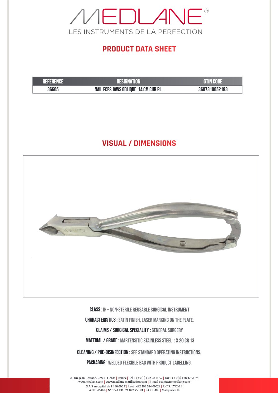 Pince Ongles Mors Obliques 140 mm Inox — REF 36605P