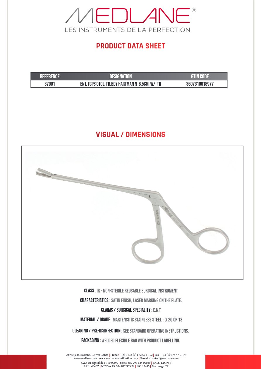 Pince O.R.L. Otologie Hartmann 85 a Gr — REF 37001P