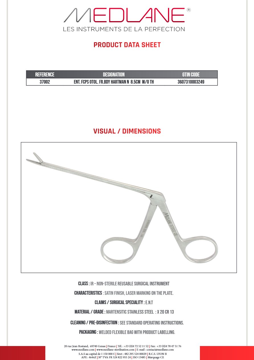 Pince O.R.L. Otologie Hartmann 85 Ss Gr — REF 37002