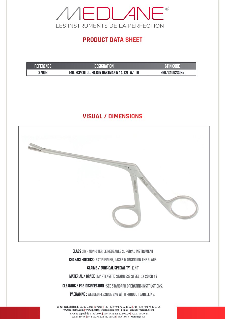 Pince O.R.L. Otologie Hartmann 140 a Gr — REF 37003