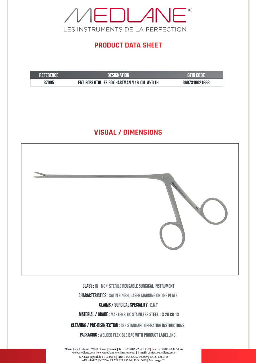 Pince O.R.L. Otologie Hartmann 160 Ss Gr — REF 37005