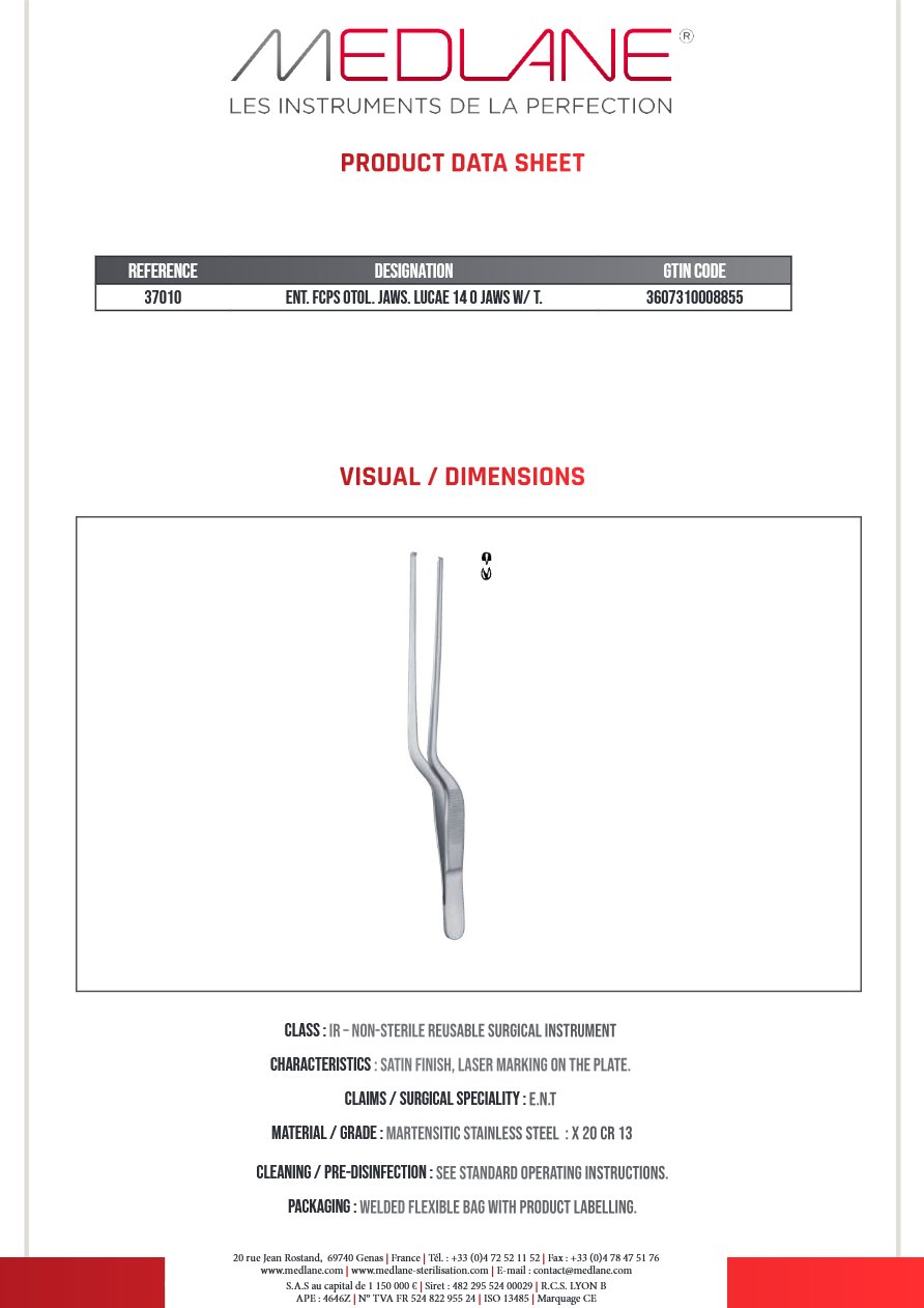 Pince O.R.L. Otologie Pans. Lucae 160 Mr a Gr. — REF 37010