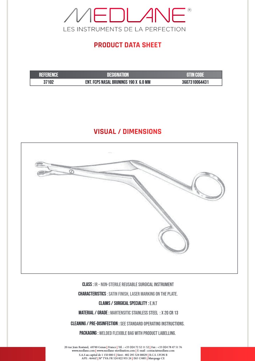 Pince O.R.L. Rhino Brunings 190 X 6.0 mm — REF 37102