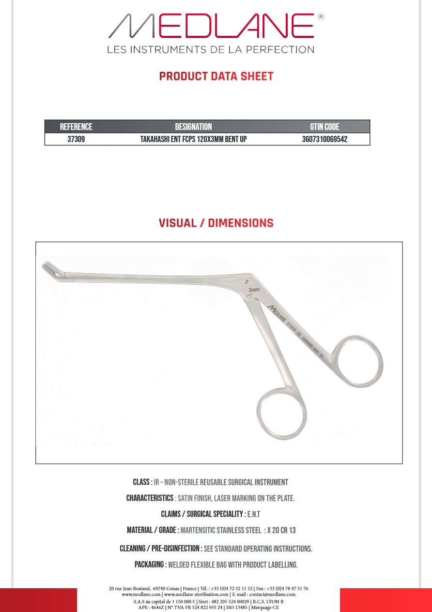 Pince O.R.L. Rhino Takahashi 125 X 3 mm Coude Haut — REF 37309