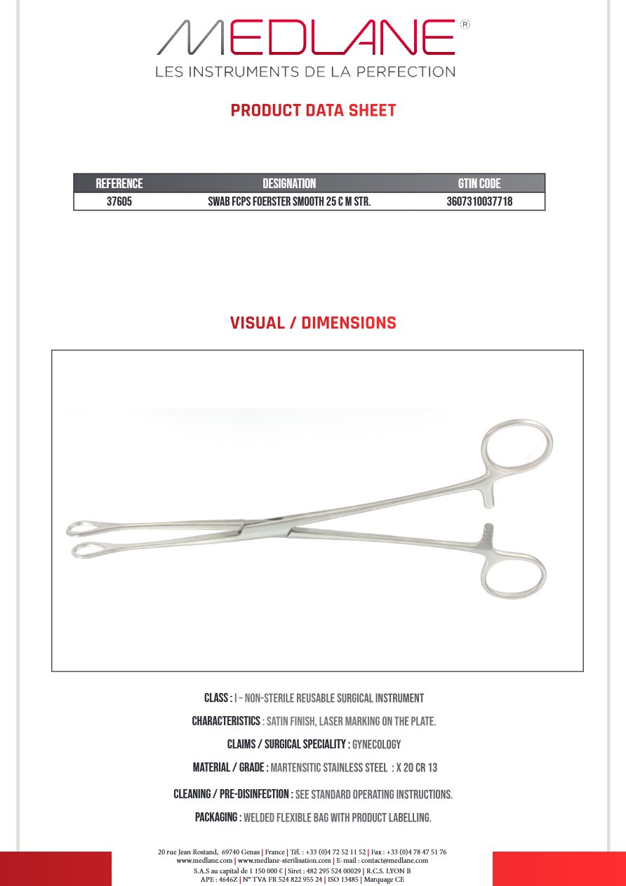 Pince Pansem Foerster Lisse 250 mm Droit — REF 37605P