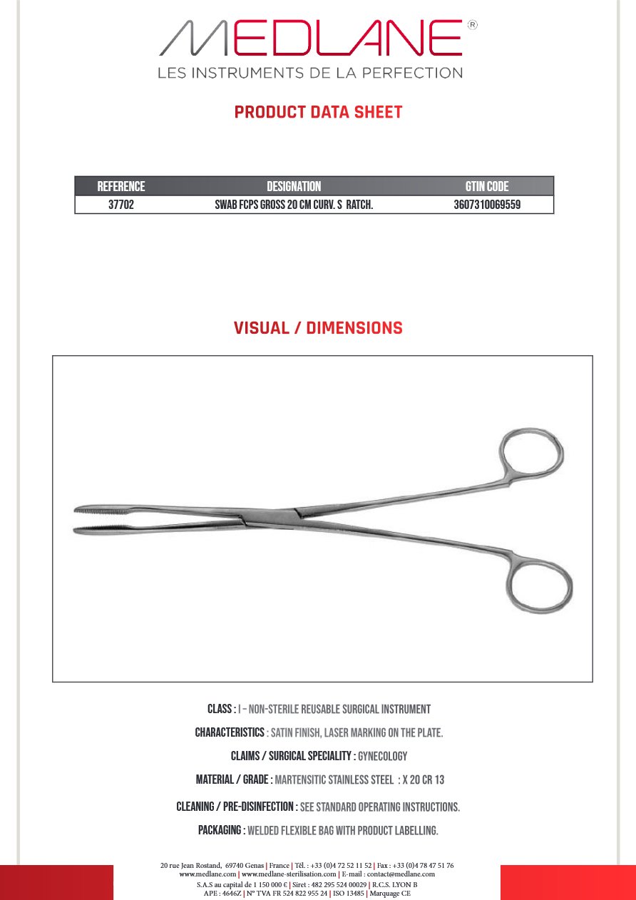 Pince Pansem Gross 200 mm Courbe S Crem — REF 37702