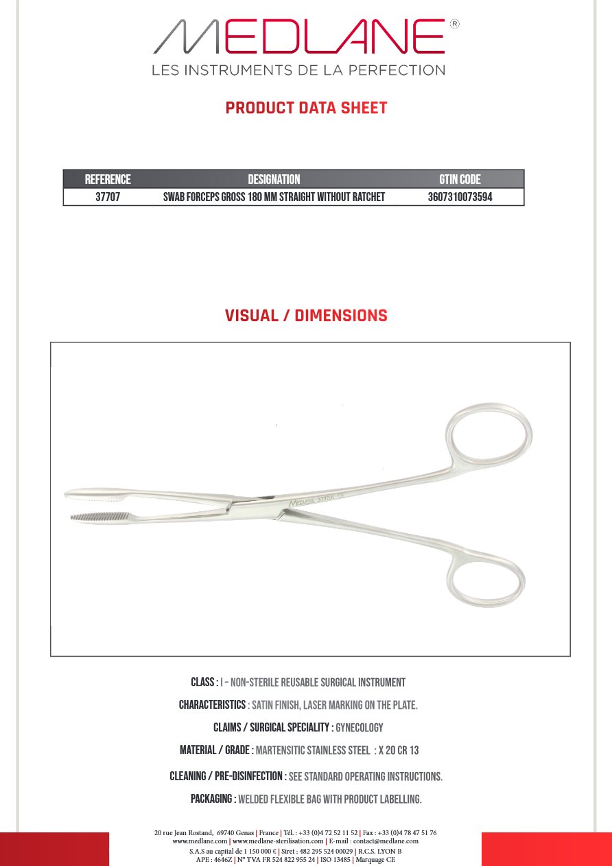 Pince A Pansement Gross 180 Mm Droit Sans Cremaillere — REF 37707