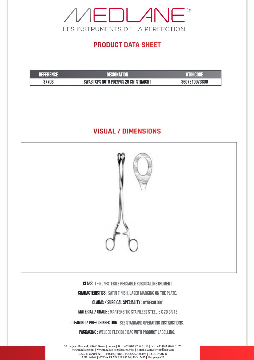 Pince A Pansement Noto Polypus 28 Cm Droit — REF 37708
