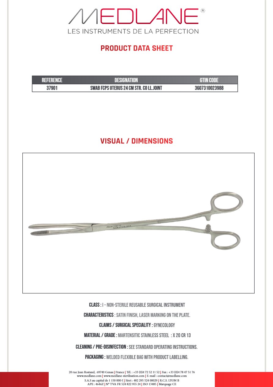 MEDLANE product photo: Pince Pansem Longuette 240 mm Droit Démontable, reference 37901P