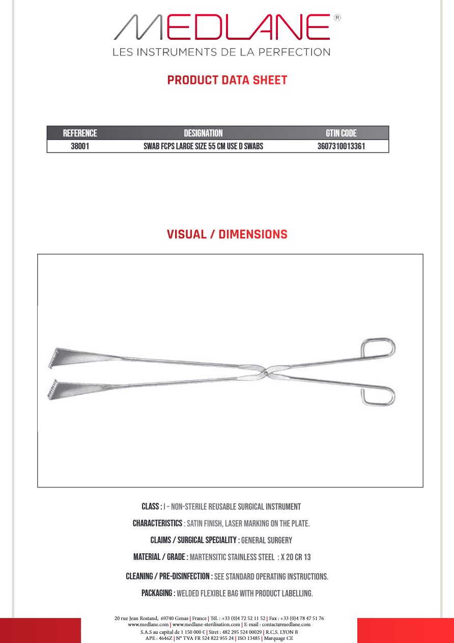 Pince Pansem Pansements Usages 550 mm — REF 38001