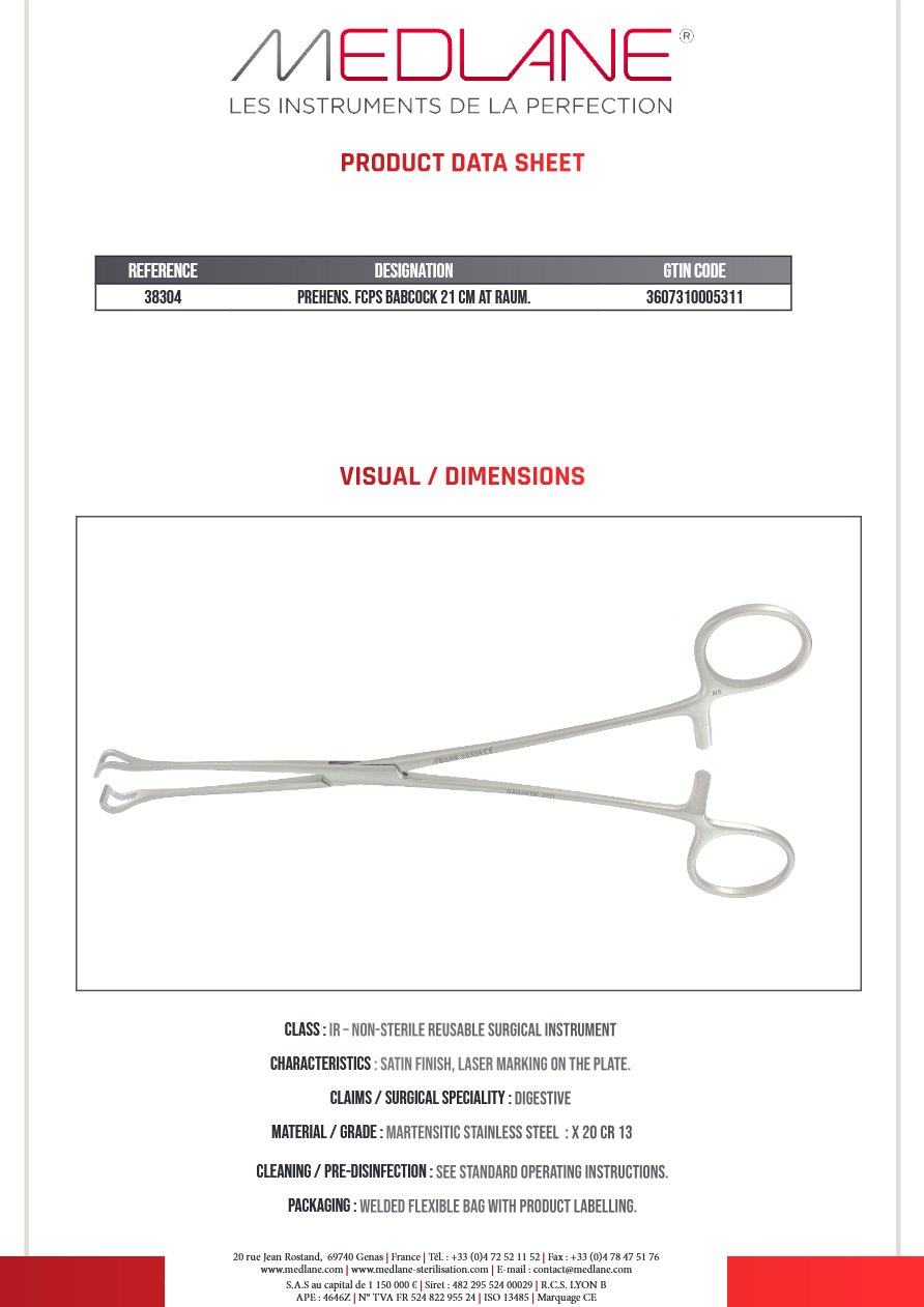 Photo produit MEDLANE : Pince Préhension Ajouré Babcock 210 mm Atrauma, référence 38304P