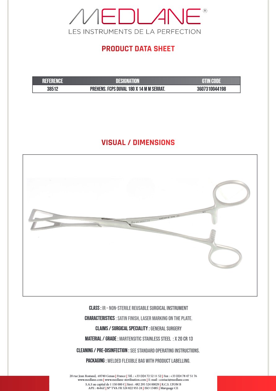 Pince Prehens Ajoure Duval 180 X 14 mm Dente — REF 38512P