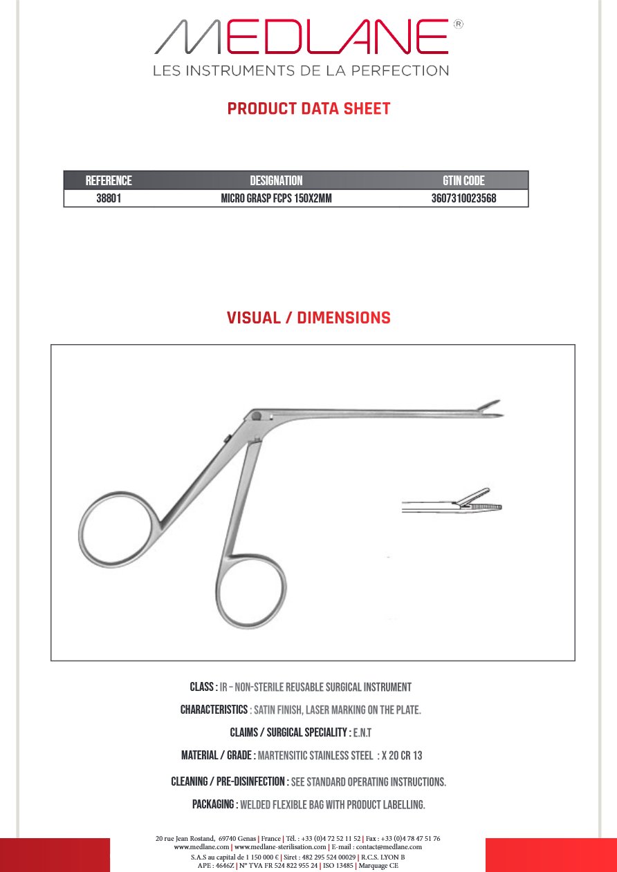 Pince O.R.L. Rhino Prehension 150 X 2 mm Mors Stries — REF 38801