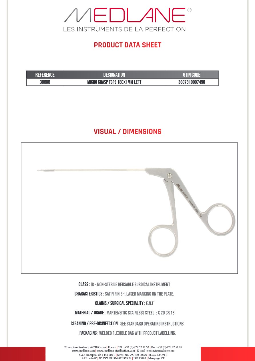Pince O.R.L. Otologie Micro 180 X 1 mm Mors Strie Courbe a Gauche — REF 38808
