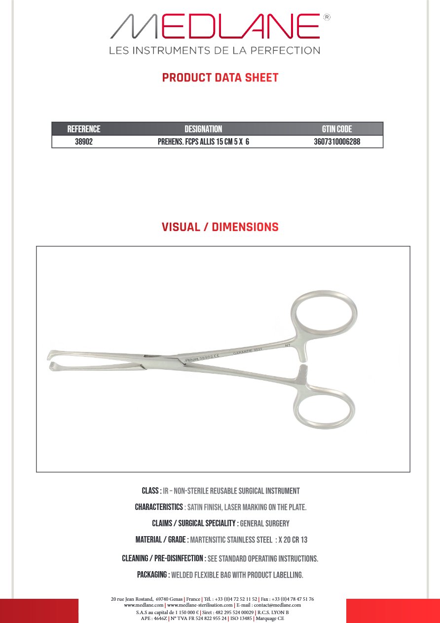 Photo produit MEDLANE : Pince Préhension Multigriffes Allis 150 mm 5 X 6, référence 38902P