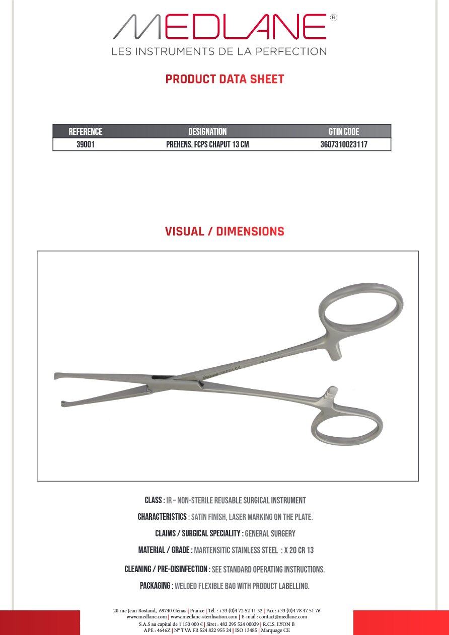 Photo produit MEDLANE : Pince Préhension Multigriffes Chaput 130 mm, référence 39001P