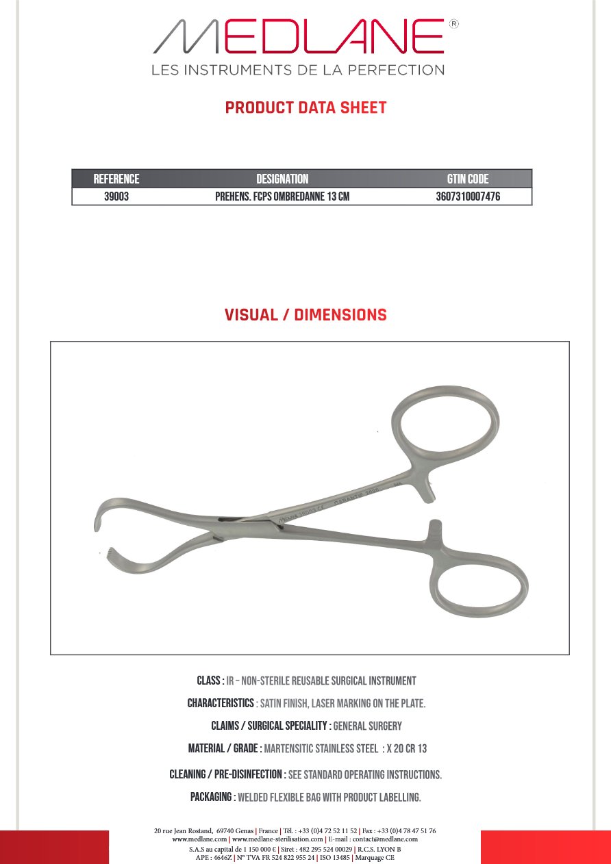 Photo produit MEDLANE : Pince Préhension Multigriffes Ombredanne 130 mm, référence 39003P