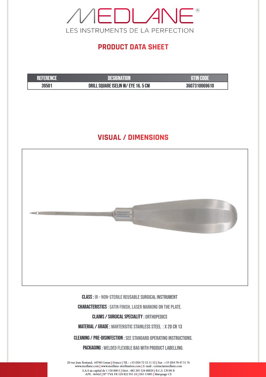 Pointe Carree Iselin A. oeillet 165 X 3 mm — 39501P