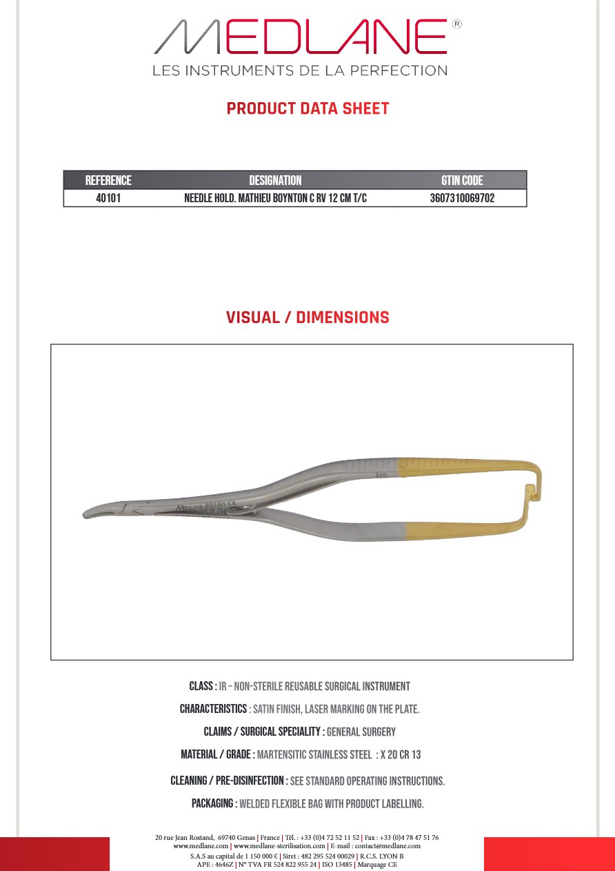 Porte Aiguille Mathieu Boynton 120 mm Courbe Tungstène — REF 40101