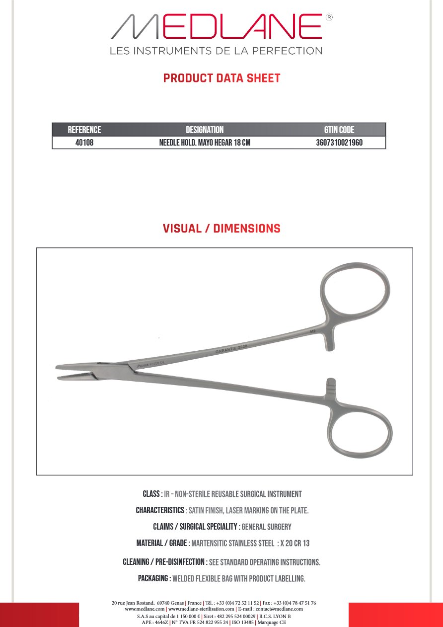Porte Aiguille Mayo Hegar 180 mm — REF 40108P