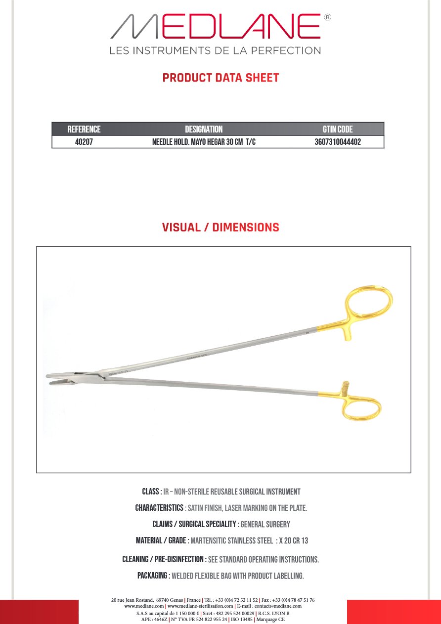 Porte Aiguille Mayo Hegar 300 mm Tungstène — REF 40207P