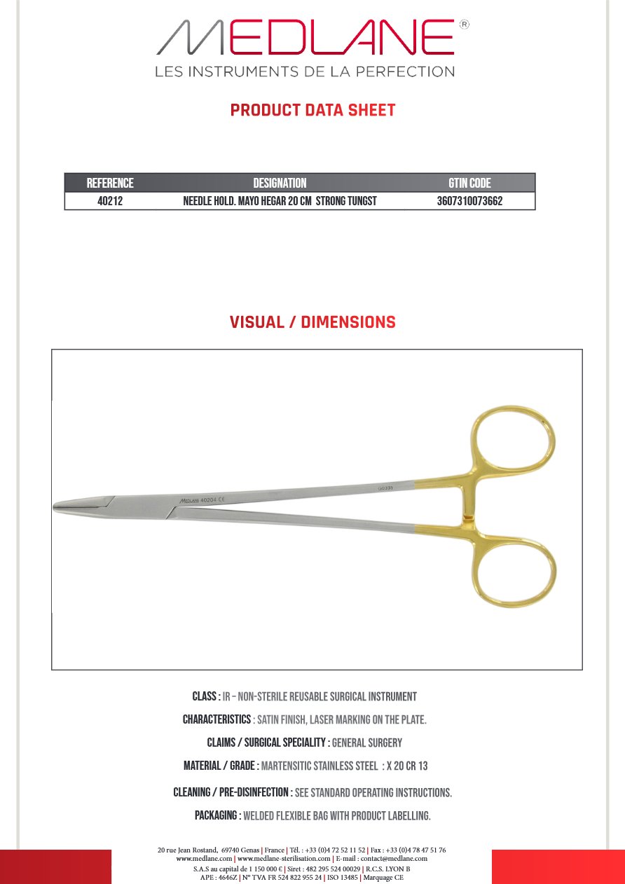 PORTE AIGUILLE MAYO HEGAR 20 CM FORT Tungstène — REF 40212