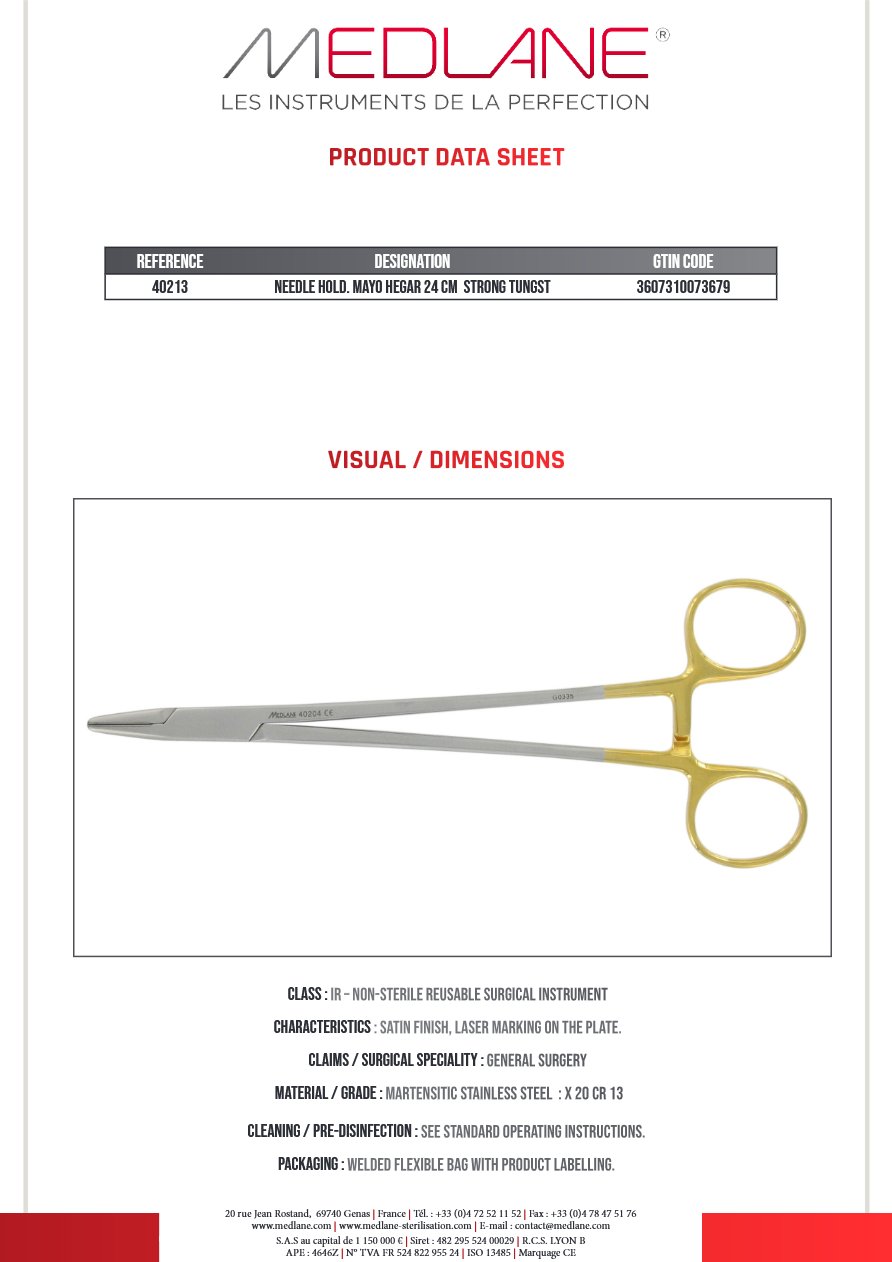 PORTE AIGUILLE MAYO HEGAR 24 CM FORT Tungstène — REF 40213