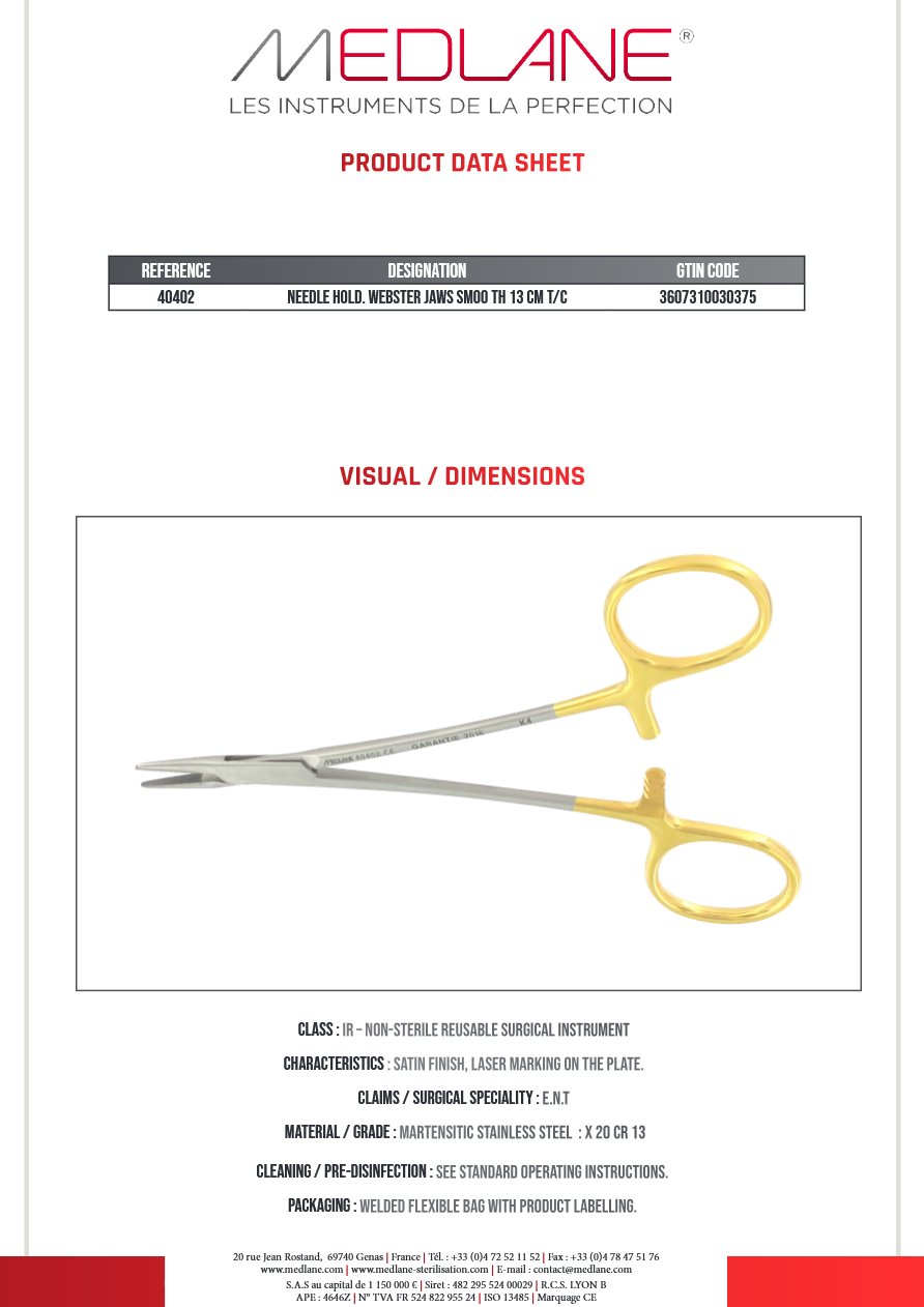 Porte Aiguille Webster 130 mm Tungstène Lisse — REF 40402P