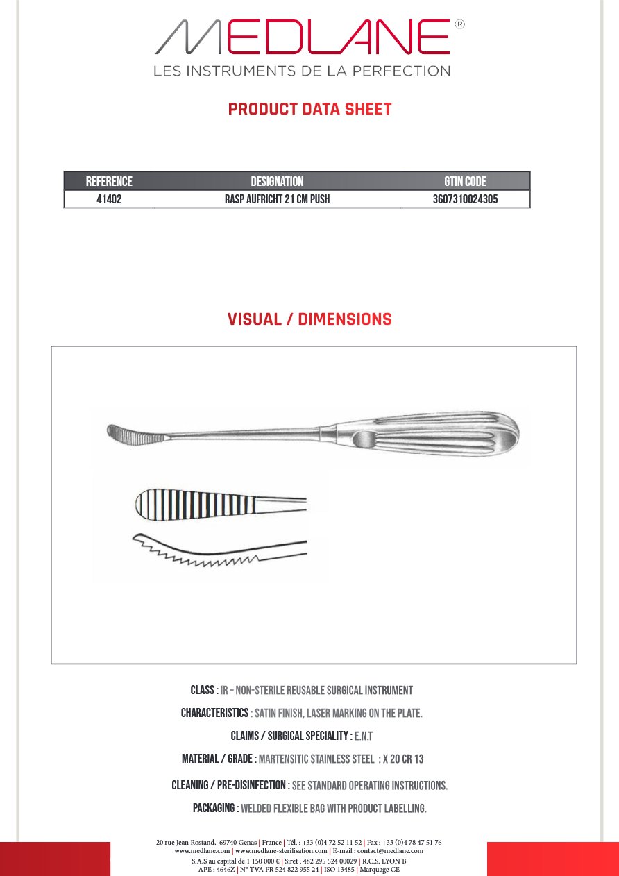 Rape Aufricht 210 mm En Poussant — REF 41402