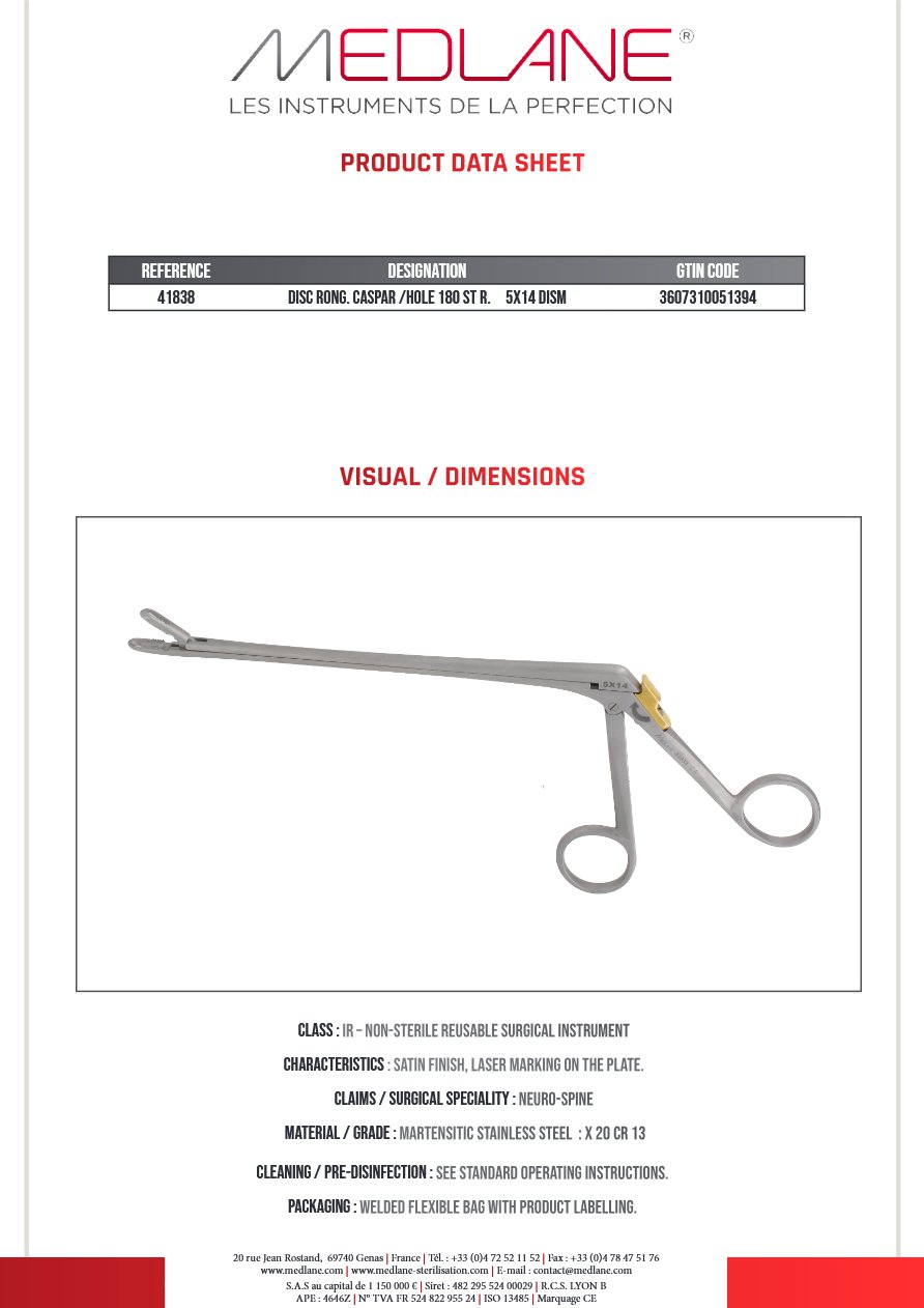 Photo produit MEDLANE : Rongeur Disque Caspar Fenêtré 180 Droit 5X14 Demontable, référence 41838