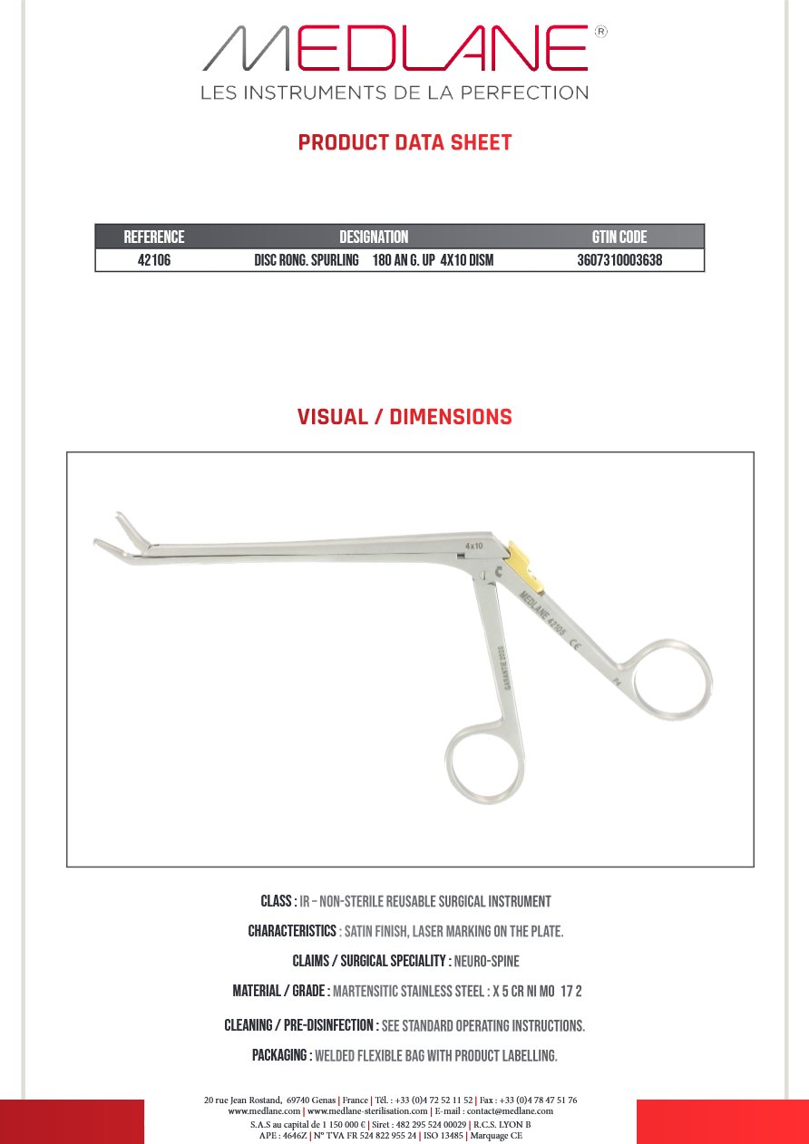 Photo produit MEDLANE : Rongeur Disque Spurling 180 Coudé Ht 4X10 Demontable, référence 42106