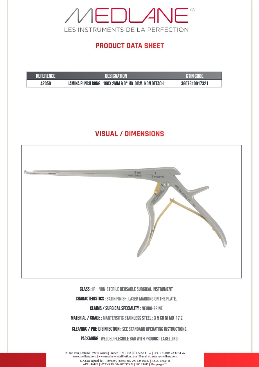 Lamina Punch Rongeur 180X 2MM 90° Hg Démontable Non Détachable (small Handle) — REF 42350