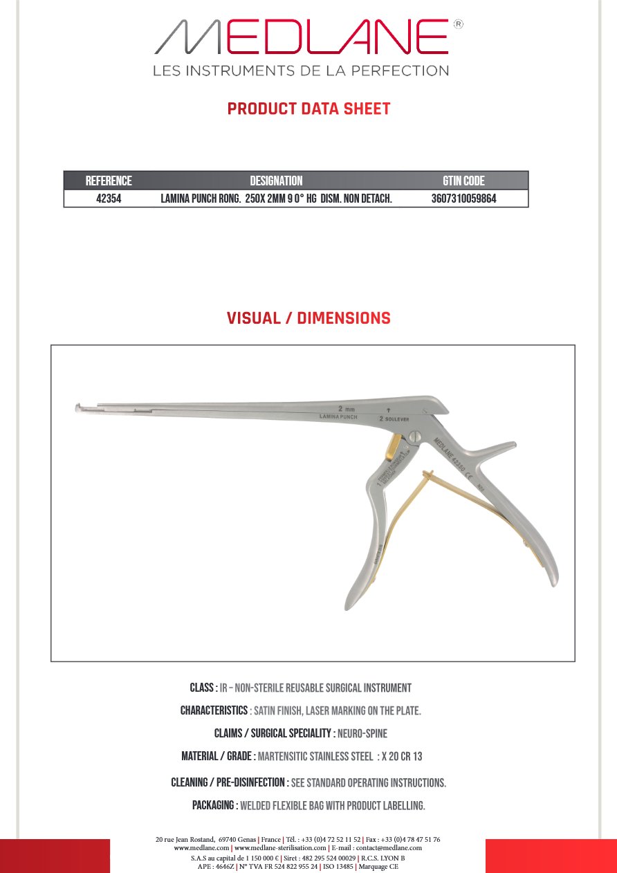 Lamina Punch Rongeur 250X 2MM 90° Hg Démontable Non Détachable (small Handle) — REF 42354
