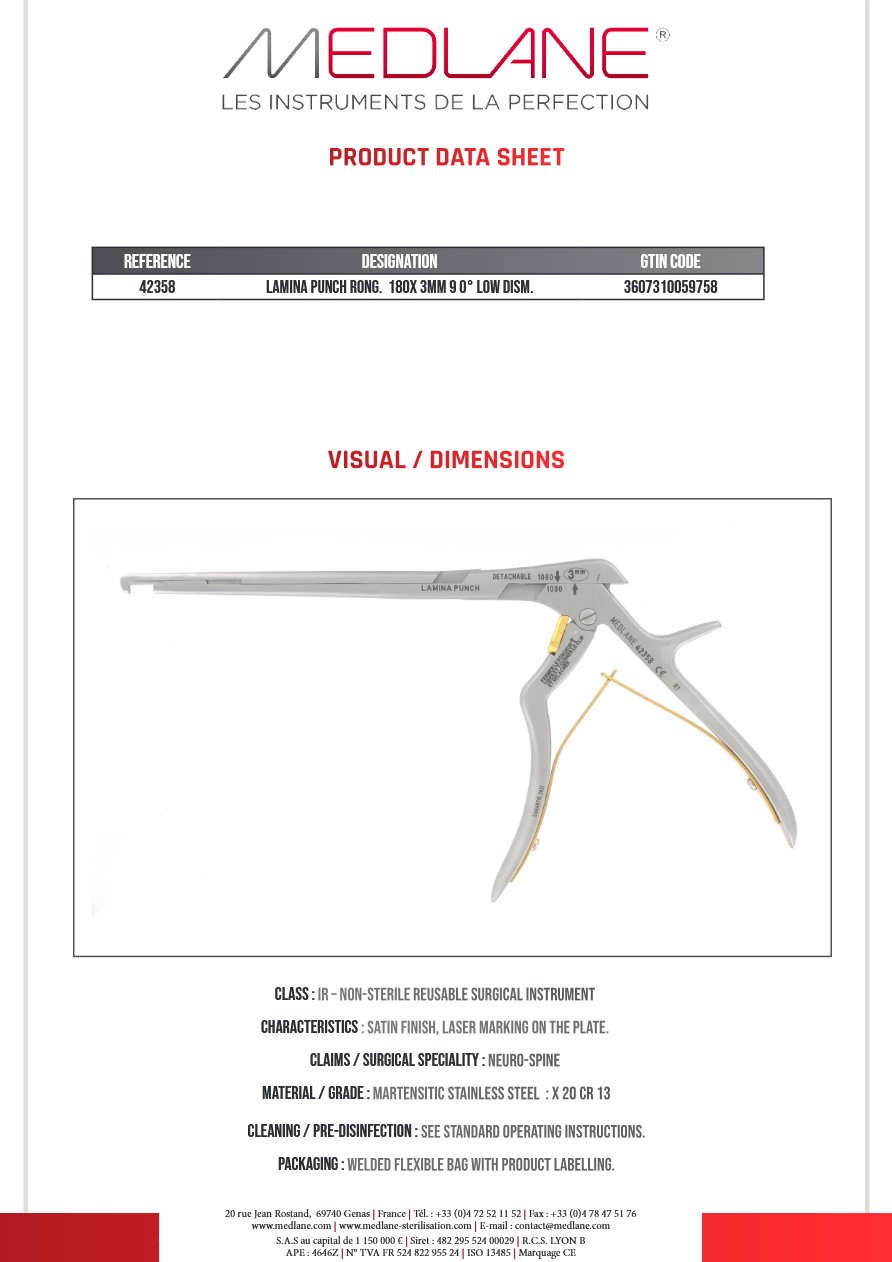 Lamina Punch Rongeur 180X 3MM 90° Low Démontable Non Détachable (small Handle) — REF 42358