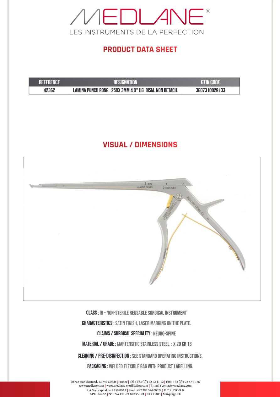 Lamina Punch Rongeur 250X 3MM 40° Hg Démontable Non Détachable (small Handle) — REF 42362