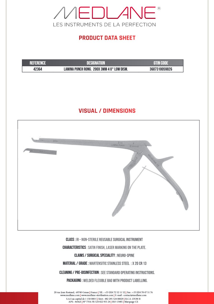 Lamina Punch Rongeur 200X 3MM 40° Low Démontable Non Détachable (small Handle) — REF 42364