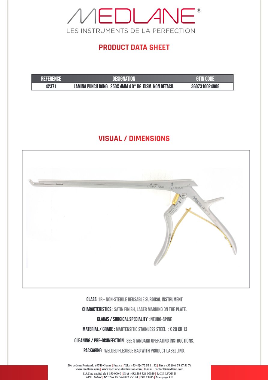 Lamina Punch Rongeur 250X 4MM 40° Hg Démontable Non Détachable (small Handle) — REF 42371