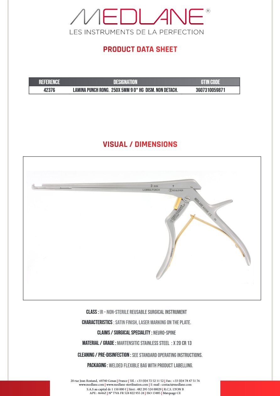 Lamina Punch Rongeur 250X 5MM 90° Hg Démontable Non Détachable (small Handle) — REF 42376