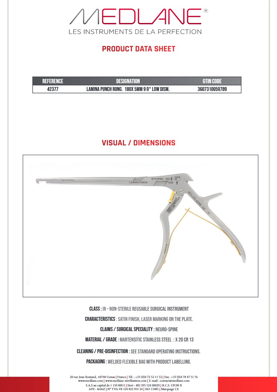 Silhouette complète d'un instrument MEDLANE Lamina Punch : LAMINA PUNCH Rongeur 180X 5MM 9 0° LOW Démontable, référence 42377