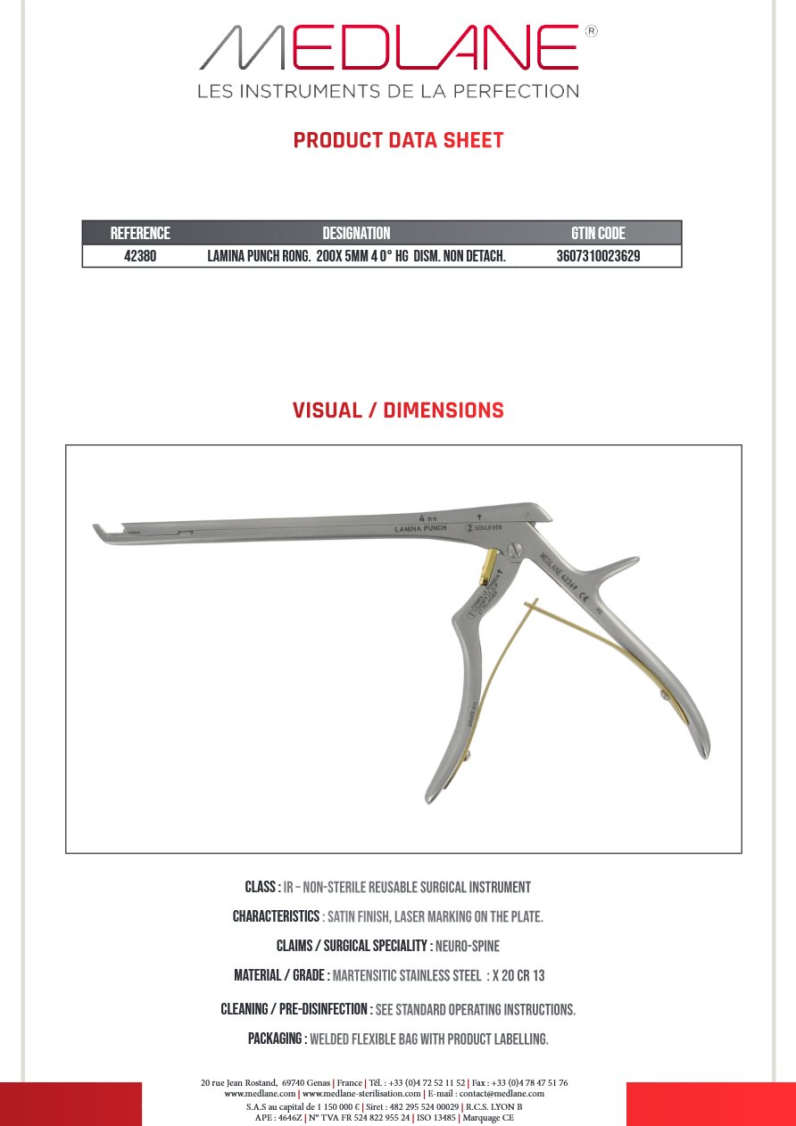 Lamina Punch Rongeur 200X 5MM 40° Hg Démontable Non Détachable (small Handle) — REF 42380