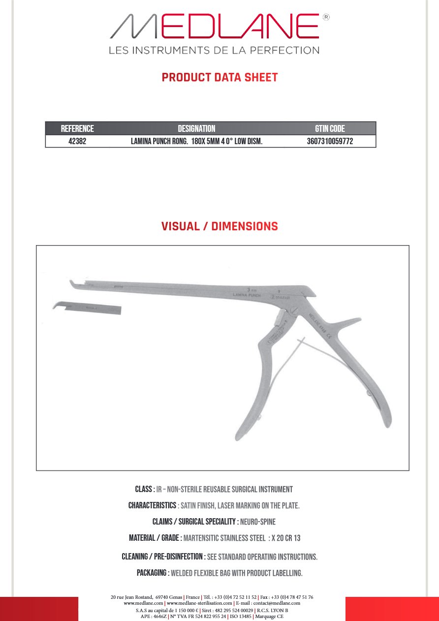 Lamina Punch Rongeur 180X 5MM 40° Low Démontable Non Détachable (small Handle) — REF 42382