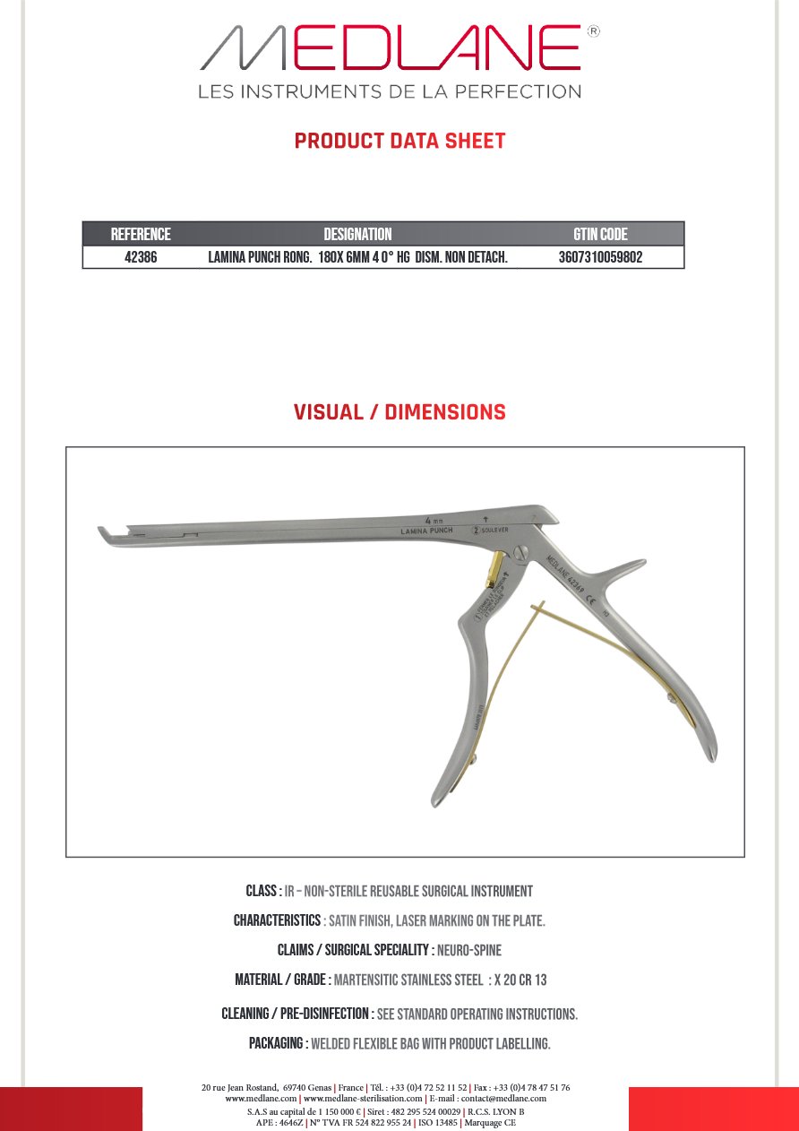 Lamina Punch Rongeur 180X 6MM 40° Hg Démontable Non Détachable (small Handle) — REF 42386
