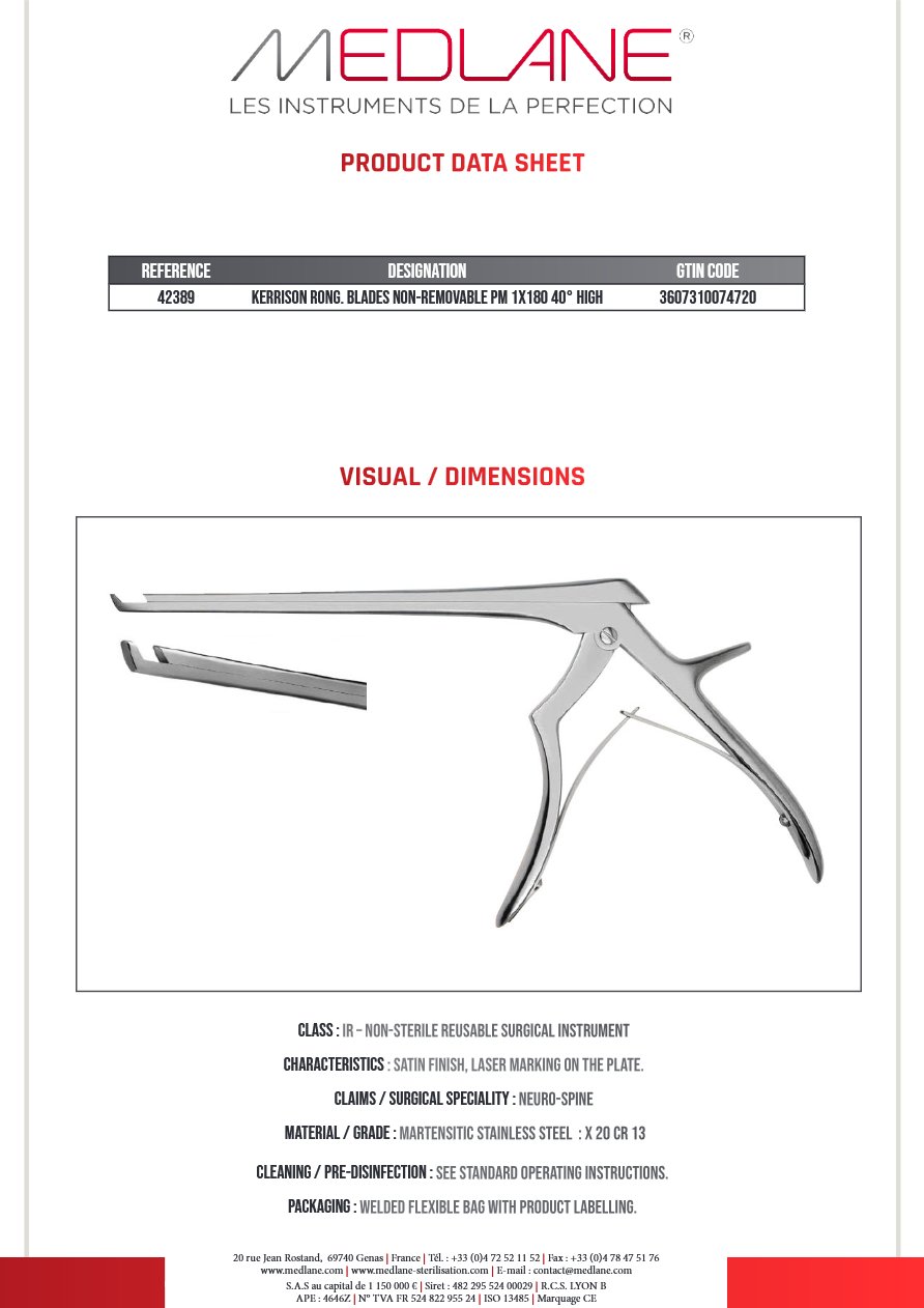 Photo produit MEDLANE : KERRISON Rongeur BLADES NON-REMOVABLE PM 1X180 40° HIGH, référence 42389