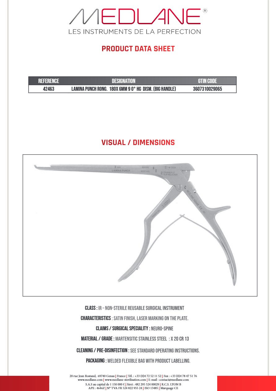 LAMINA PUNCH Rongeur 180X 6MM 9 0° HG Démontable (BIG HANDLE) — REF 42463