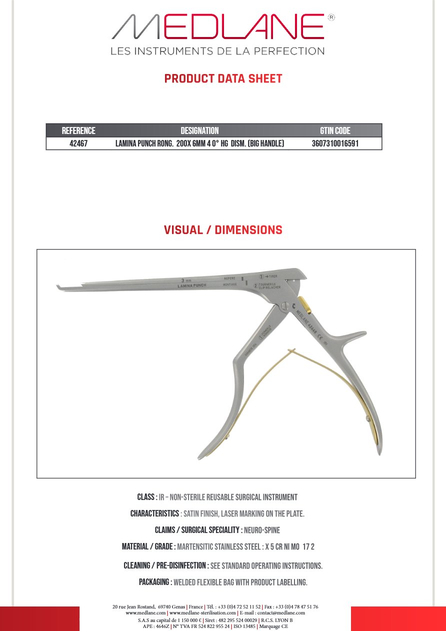 LAMINA PUNCH Rongeur 200X 6MM 4 0° HG Démontable (BIG HANDLE) — REF 42467