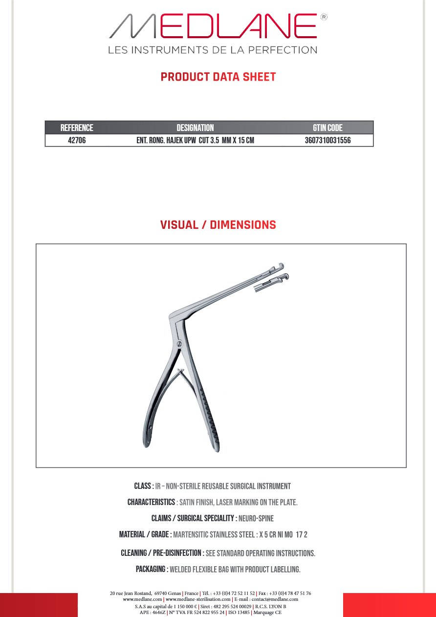 Rongeur O.R.L. Hajek Coupe Haut 3.5 mm X 150 mm — REF 42706