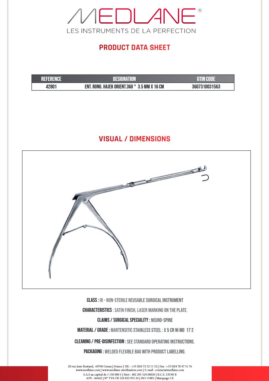 Rongeur O.R.L. Hajek Orientable 3.5 mm X 160 mm — REF 42801