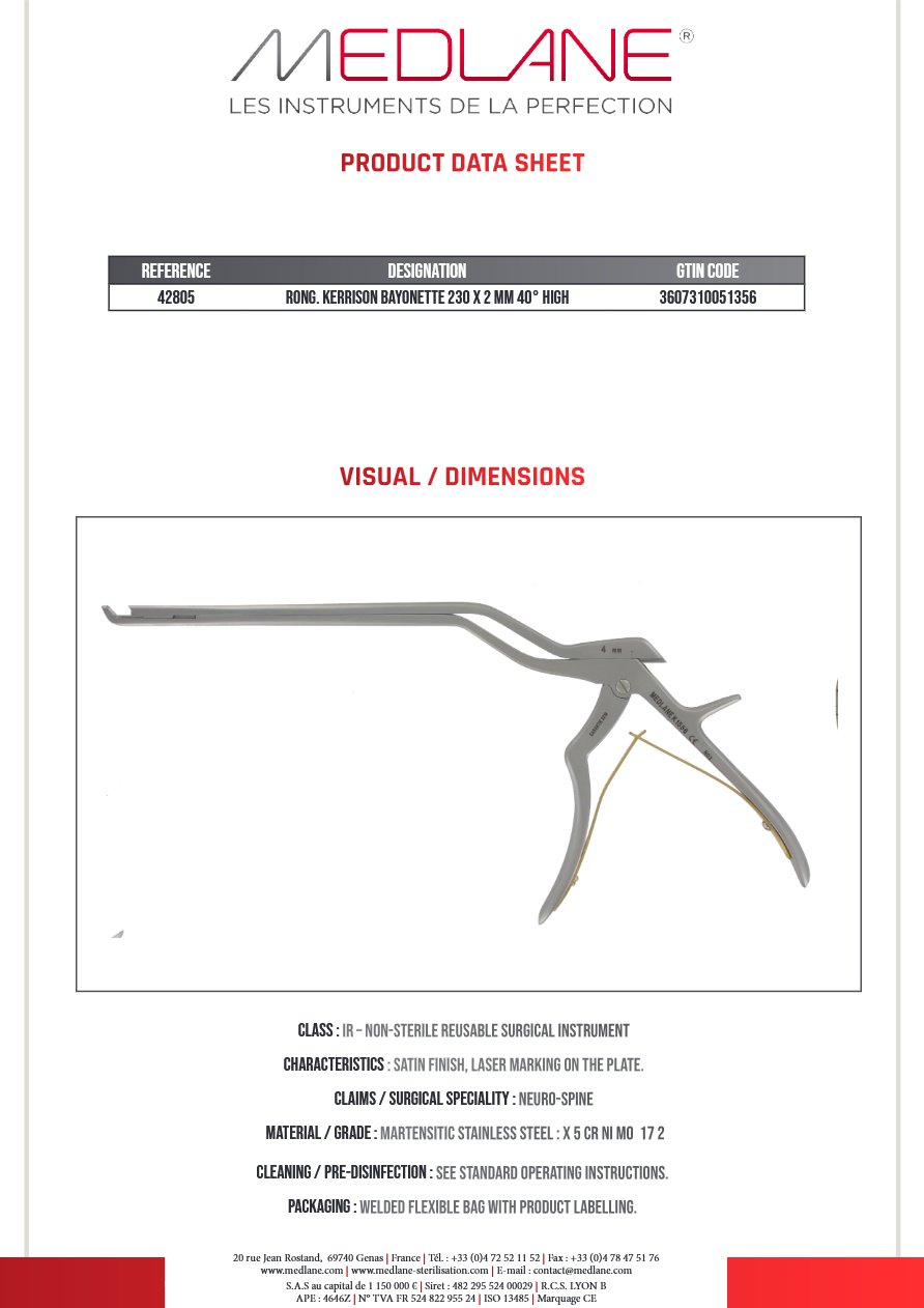 Rongeur KERRISON BAYONETTE 230 X 2 MM 40° HIGH