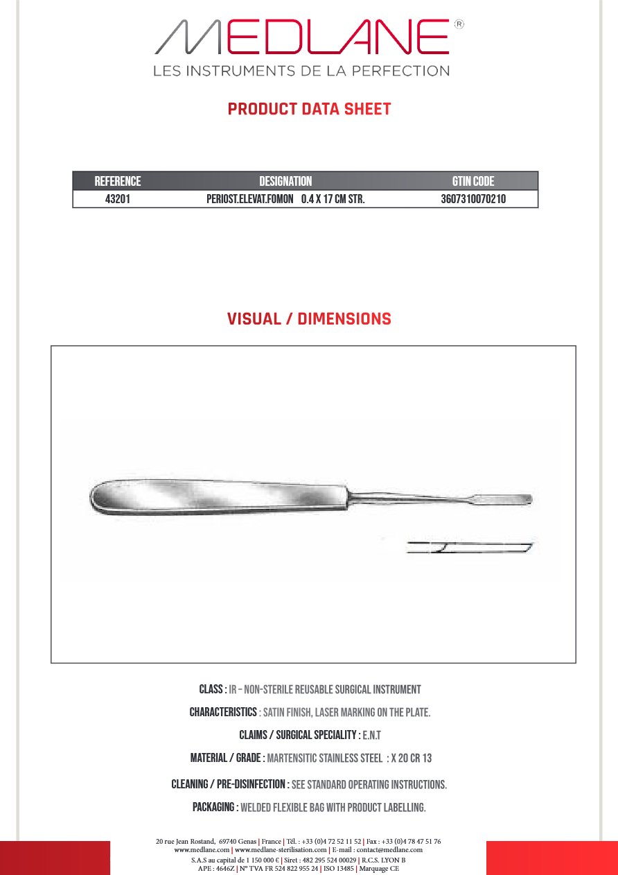 Rugine Fomon 4 mm X 170 mm Droite — REF 43201P